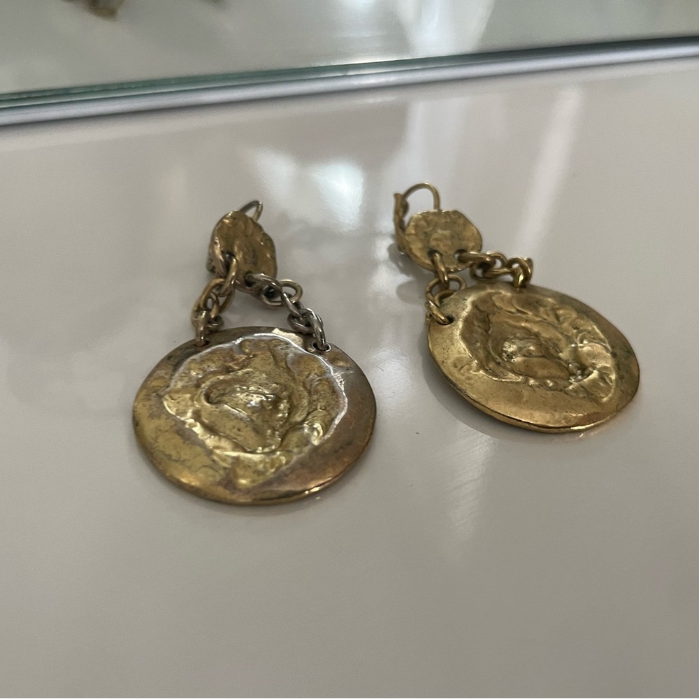 Unique Chic Distressed Gold Statement Dangle Earr… - image 3